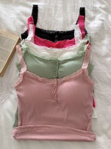 Áo Ba Lỗ Ren Viền Lưng Đẹp Áo Ngực Một Mảnh Thanh Lịch Mùa Hè 2024 Áo Ba Lỗ Dây Đeo Vai Đơn Cho Nữ Áo Ba Lỗ Ngắn Màu Trơn