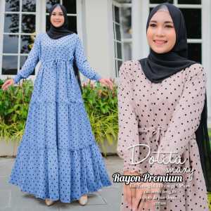 Longdress Jumbo Motif Polkadot Soft Ritsleting Depan Busui Rempel Lengan Karet Claressa Collection