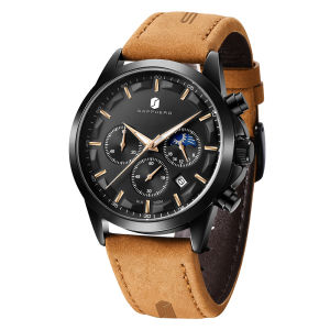SAPPHERO Classic Mens Watches Stainless Steel Watches 10ATM Wristwatch Leather Strap Chronograph Date Mens Gifts Jewelry