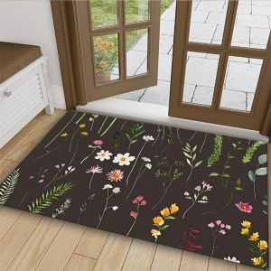VIKAMA Welcome Doormat Non-Slip and Washable for Entryways Kitchens and Balconies Dark Floral and Botanical Pattern Rug