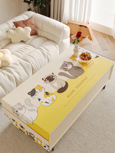 Nordic Ins Style Cute Cartoon Thick Cotton Linen Coffee Table Cloth Double Pocket Dustproof Cover Cloth Wear-resistant Non-slip