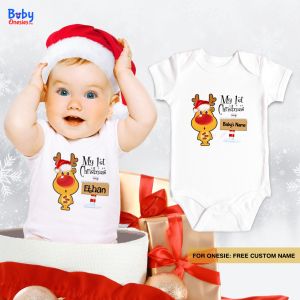 Christmas Baby Onesie Santa Hat | My First Christmas Newborn Cotton Bodysuit 0-12 Months