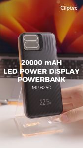 Cliptec MPB250 20000mAh 22.5W+PD20W Fast Charging Power bank with built-in Lightning and Type-C cable