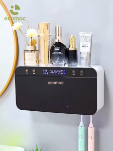 Bộ Nhả Kem Đánh Răng ECOMAC Có Tiệt Trùng Bằng Tia UV Kệ Để Bàn Chải Đánh Răng Cao Cấp (Tặng Miếng Dán )