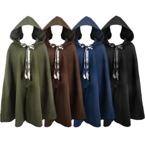 Medieval Hooded Cloak with Belt Vampire Childrens Robe Halloween Costume Role-playing Outfit Polyester Material Womens Fashion