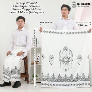Sarung Batik Rayon Premium | Seragam Putih | Dewasa