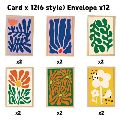​12pcs Abstract Line Floral Greeting Cards With EnvelopeBirthdayWeddingAnniversary CardSimple Stationery For Diy Craft Lover