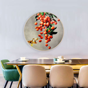 Modern New Chinese Style Decorative Painting Lychee round Wall Art for Living Room Office Restaurant Background Decoration