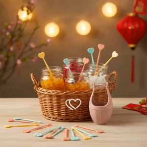 Set 10 Nĩa Mini Pastel Sweet Heart – Có Hộp Giỏ Đựng Xinh Xắn