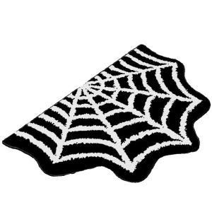 Halloween Pumpkin Face Shaped Fluffy Bath Rug Soft Water Absorbent Doormat Home Entrance Bedroom Halloween Decoration Floor Mats