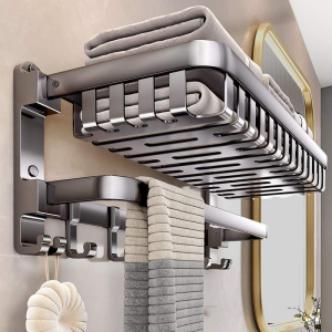 HYM High Quality Space Aluminum Bathroom Stand Organizer Rack Hanging Bathroom Accesories Organizer Towel Rack Toilet