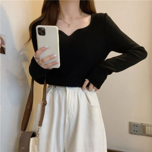 Autumn and Winter Classic Style V-neck Sweater Top Large Size Fat Girl Chubby Girls Wear Inner Wear Sweater Bottoming Shirt Women