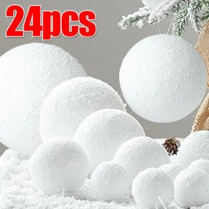 24Pcs White Foam Christmas Balls Ornaments Xmas Tree Hanging Pendant Round Snowball New Year Wedding Party Home Decoration Supplies