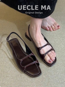 MASHUJIA | Stylish Versatile French Leather Sandals Flats