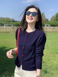 Áo Len Cardigan Dệt Kim Cổ Tròn Dài Tay Kiểu Pháp Cho Nữ Áo Khoác Ngoài Ấm Áp Áo Len Dệt Kim Áo Khoác Ngoài Mùa Thu