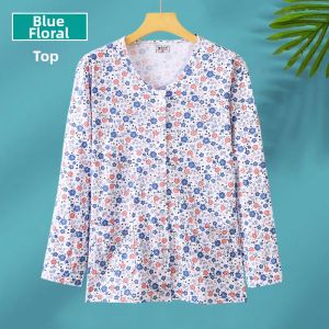 Pure Cotton Shirt Womens Elderly Fashion Spring Summer Top Grandmother Style Clothing Moms Wardrobe Essential Knitted Fabric