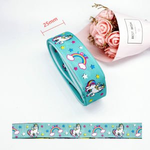 5 Meters Cartoon Printed Grosgrain Ribbon Child DIY Crafts Gifts Wrapping Christmas Birthday Decor Unicorn Print Sewing Fabric