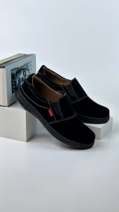 Ghaneo - Sepatu Slip On Pria Kulit Casual G-22 Full Black