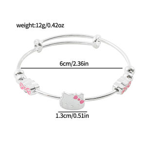 Sanrio | Silver Tone Hello Kitty Adjustable Bangle Zinc Alloy with Pink Bow Enamel Slider Design Open Bracelet for Girls & Sanrio Fans