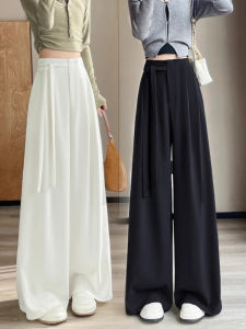 Black High Waist Trousers Womens Casual Wide Leg Pants Spring Autumn 2025 New Narrow Version Straight Cut Floor Length