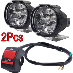 2Pcs 6 LED Motorcycle Headlight High Bright Waterproof Spot Light Brightness Auxiliary Spotlights Scooters Work Light Switch