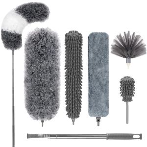Microfiber Duster Bendable Feather Duster with Extension Pole Washable Duster for Ceiling Fan Furniture Household Cleaning Tools