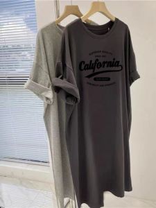 Váy T-shirt Tay Ngắn Dáng Chữ a Cạp Cao Mùa Hè Cho Nữ Váy Chữ a Dáng Rộng Dài Đến Đầu Gối Có Khóa Kéo Phong Cách Đường Phố