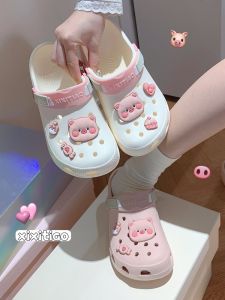 Cute Little Pig Hole Shoes Womens Summer EVA Anti-slip Outdoor Beach Sandals Soft Cute Hollow out Slip-On Flat Heel Cool