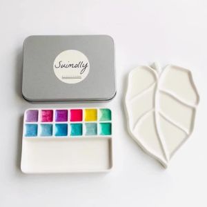 12สีสีน้ำ Pearlescent Pigment เซรามิค Palette Travel Kit นักเรียนกลางแจ้งสีน้ำภาพวาด Palette Art Supplies