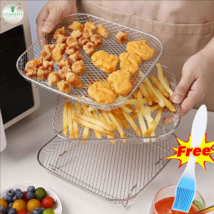 YESPERY แปรงไร้น้ำมันสำหรับหม้อทอด Air Fryer อบชั้นสแตนเลสสตีลเตาอบชั้นวางที่ติดกระจังหน้ารถออดี้หม้อทอดลม