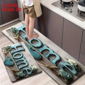 VIKAMA Vintage Home Letter Heart Succulent In Hình Chống Trơn Trượt Chống Thấm Nước Sàn Nhà Bếp Bộ Thảm Mềm Mại Cho Trong Nhà Trang Trí Nhà Cửa