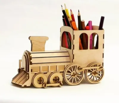 tempat pensil kayu bentuk kereta api | tempat pensil meja kerja kereta api | wooden craft