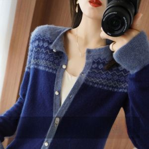 100 Pure Cashmere Knitting Cardigan Outwear Female Fall and Winter Full Wool Niche Style Non-Collision French Style Sweater Thickened Inner Wear