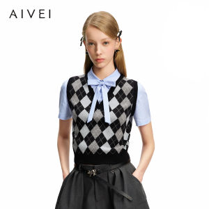 AIVEI | British College JK Style Faux Two-Piece Check Knitted Sweater
