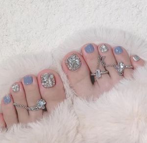 MONLEYTA | Wearable Diamond Foot Nail Patches Short Design New 2025 Fashion Toe Nail Art Finished Product High-End Feelings Manicure