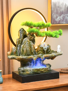 New Chinese Style Mountain Waterfall Fountain Decorative Piece for Living Room Office Circular Water Landscape Entrance Mountain Water Basin Opening Moving