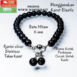 Gelang Tangan Wanita Batu Manau Hitam 6 mm Stainless Tahan Karat Kado Hadiah Terbaru