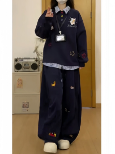 YEBO | Extra Large Dog Embroidery Wide Leg Pants 2