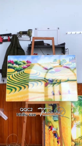 Tranh làng quê trang trường tranh quê hương treo tường tranh đồng quê mùa lúa vàng quê tôi tráng gương treo tường QQC2