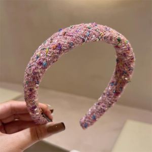 Rose Pink Sponge Headband for Women Temperament Knitted Headband Cute Girl Washing Face Hair Band