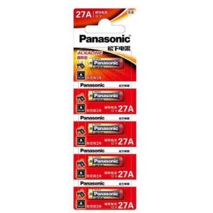 ถ่าน Panasonic อัลคาไลน์ 27A 12V แพค5ก้อน ของใหม่ ของแท้ เทียบเบอร์คือ A27 MN27 L828 L828F เหมาะกับ กุญแจรถยนต์ ออดไร้สาย