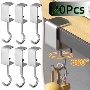 20Pcs No-drill Clip Multi-functional Desktop Hooks 360° Rotatable Steel Table Hooks Detachable Non-Destructive Installation for Office Desks School Dormitories