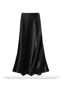 V.C.I | High-Waist Elegant Black Acetate Satin A-Line Skirt