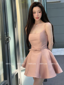 Syj Shuyijia French Style Square Collar Strapless Dress Slimming Puffy Short Skirt Womens High Waist Bridesmaid Dress