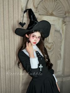 Gothic Bat Witch Hat Dark Magic Halloween Costume Accessory Extended Eave Photography Prop Cap for All Ages And Seasons