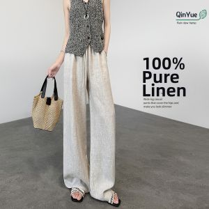 Cool Sensation Loose Linen Pants White