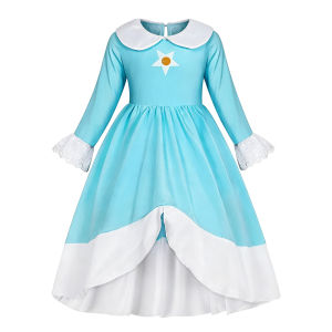 Rosalina Costumes Kids Long Sleeve Girl Fancy Peach Dress Blue Off Shoulder Princess Gown for Birthday Party Cosplay