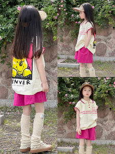 Girls Summer Outfit Short Sleeve Cute Cotton Set Child Clothing Dopaamine Style Childrens Fashionable Streetwear for Ages 3-14