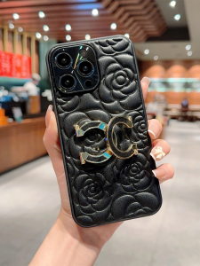 New Tea Flower Leather Pattern Phone Case for Apple 15Promax 14Plus Metal C Buckle Stand 13Pro Anti Slip Full Cover XR Shockproof XS