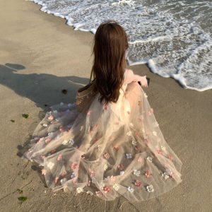 CHANGTONG | Beach Holiday Style Floral Tulle Strap Dress